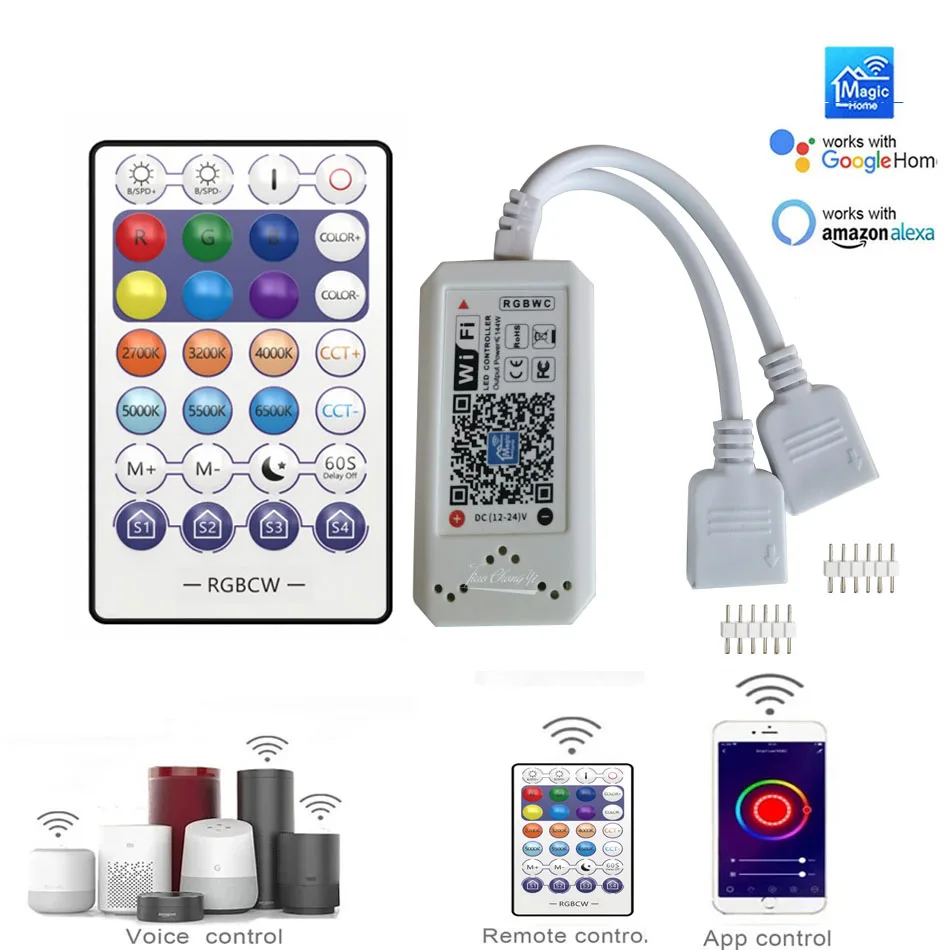 DC12V-24V Smart Led WiFi Controller RGBWC RGBCCT 28key RF Remote control For 5050 RGBCCT Led Strip Light Alexa Google Home
DC12V-24V Smart Led WiFi Controller RGBWC RGBCCT 28key RF Remote control For 5050 RGBCCT Led Strip Light Alexa Google Home