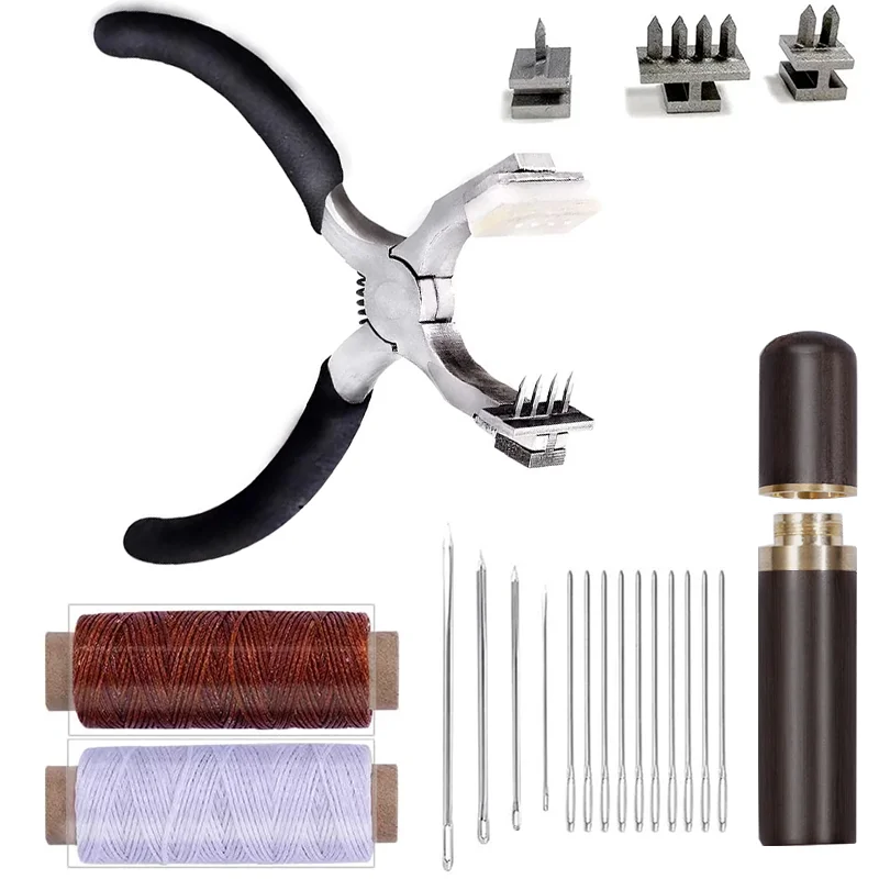 LMDZ Stitching Hole Punch, 4mm Silent Rhombus Leather Hand Pliers with Leather Needle, Wooden Needle Case, Waxed Thread
LMDZ Stitching Hole Punch, 4mm Silent Rhombus Leather Hand Pliers with Leather Needle, Wooden Needle Case, Waxed Thread