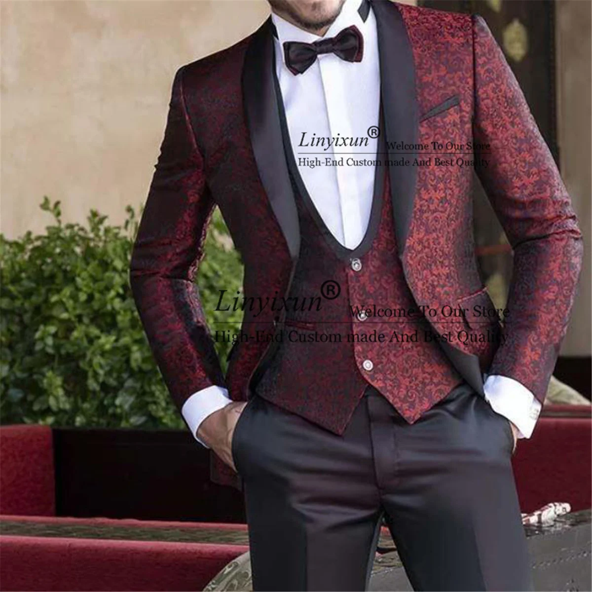 Fashion Floral Jacquard Wedding Groom Tuxedos Black Shawl Lapel Men Suits 3 Pieces Set Jacket Vest Black Pants Male Prom Blazer
Fashion Floral Jacquard Wedding Groom Tuxedos Black Shawl Lapel Men Suits 3 Pieces Set Jacket Vest Black Pants Male Prom Blazer