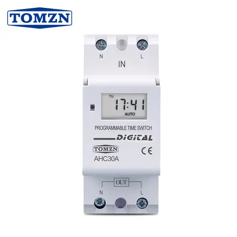 TOMZN Nouveau type de minuterie numérique programmable hebdomadaire 7 jours sur rail DIN, 2 fils, relais de contrôle AC 220V 230V 12V 24V 48V 16A