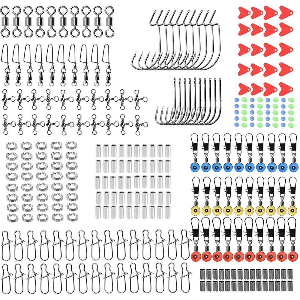 300pcs Fishing Accessories Kit Include Fishing Hooks lock snaps Barrel Swivels Space Beans Fishing Beads Fishing Tackle Kit
300pcs Fishing Accessories Kit Include Fishing Hooks lock snaps Barrel Swivels Space Beans Fishing Beads Fishing Tackle Kit