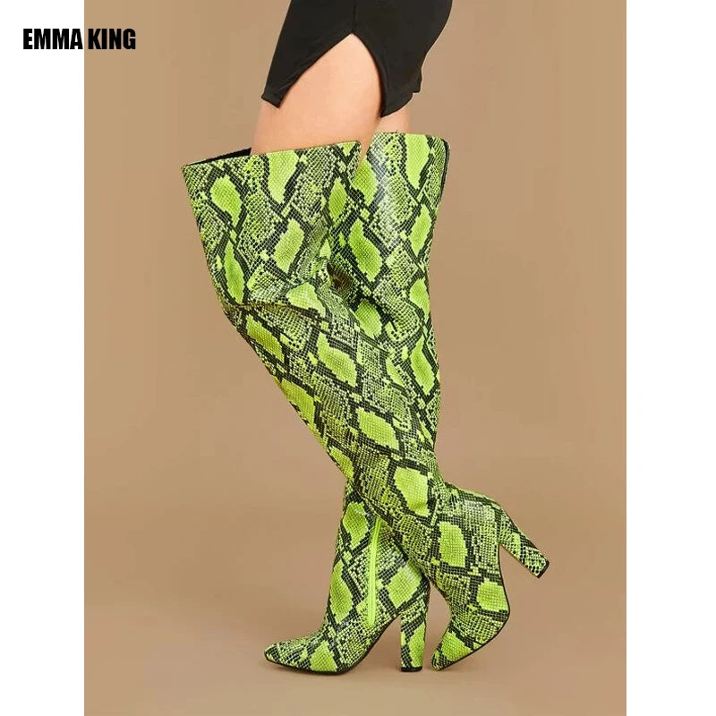 Women Snakeskin High Heel Boots Lady Over The Knee Boots Sexy Square Heel Pointed Toe Autumn Winter Shoes 2021
Women Snakeskin High Heel Boots Lady Over The Knee Boots Sexy Square Heel Pointed Toe Autumn Winter Shoes 2021