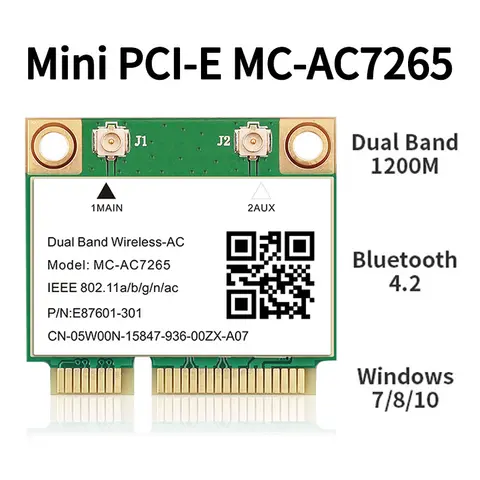 1200Mbps Bluetooth 4.2 ハーフミニ PCI-E Wifi カード MC-AC7265 ワイヤレス 802.11ac 2.4 グラム 5Ghz ラップトップ Win 7 810 11