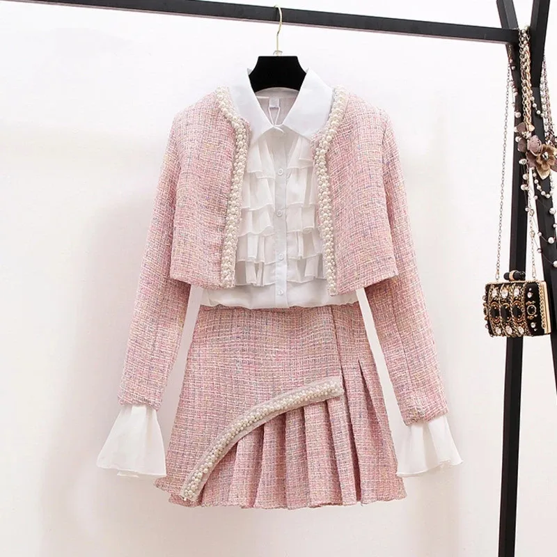 New Spring Beading Jacket 2 Piece Sets Lady Fashion Elegant Slim Coat Skirt Shirt Two Piece Tweed Suit For Women
New Spring Beading Jacket 2 Piece Sets Lady Fashion Elegant Slim Coat Skirt Shirt Two Piece Tweed Suit For Women