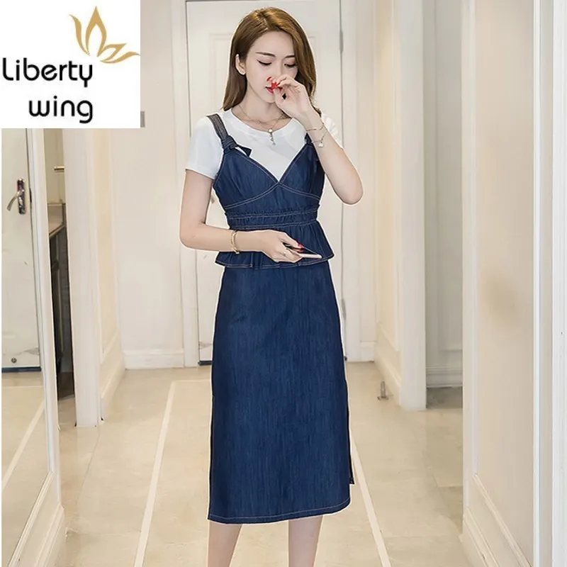 Summer Women Ruffles Waist Knee Length Dress Casual Short Sleeve Female Tops Two Piece Set Slim Fit Jeans Office Work Suit
Summer Women Ruffles Waist Knee Length Dress Casual Short Sleeve Female Tops Two Piece Set Slim Fit Jeans Office Work Suit