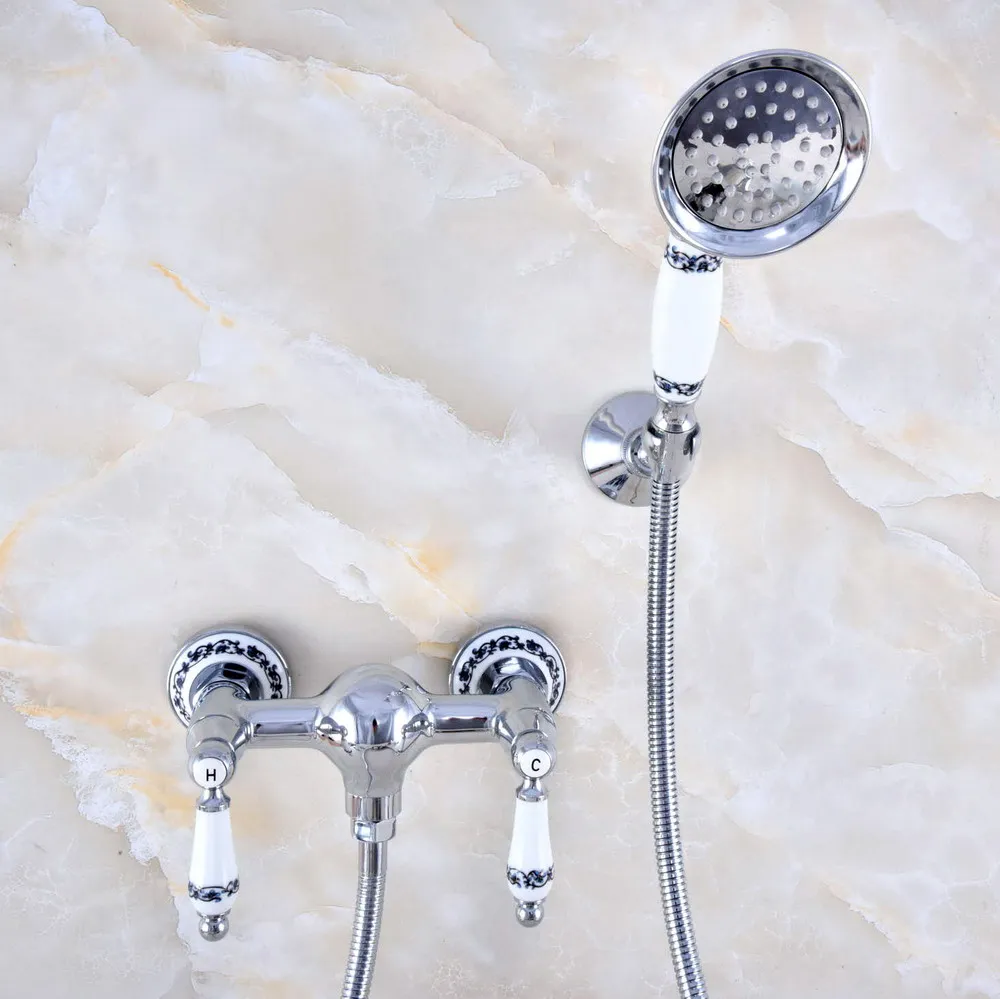 Polished Chrome Brass Wall Mounted Bathroom Hand Held Shower Head Faucet Set Mixer Tap Dual Ceramics Handles Levers mna783
Polished Chrome Brass Wall Mounted Bathroom Hand Held Shower Head Faucet Set Mixer Tap Dual Ceramics Handles Levers mna783