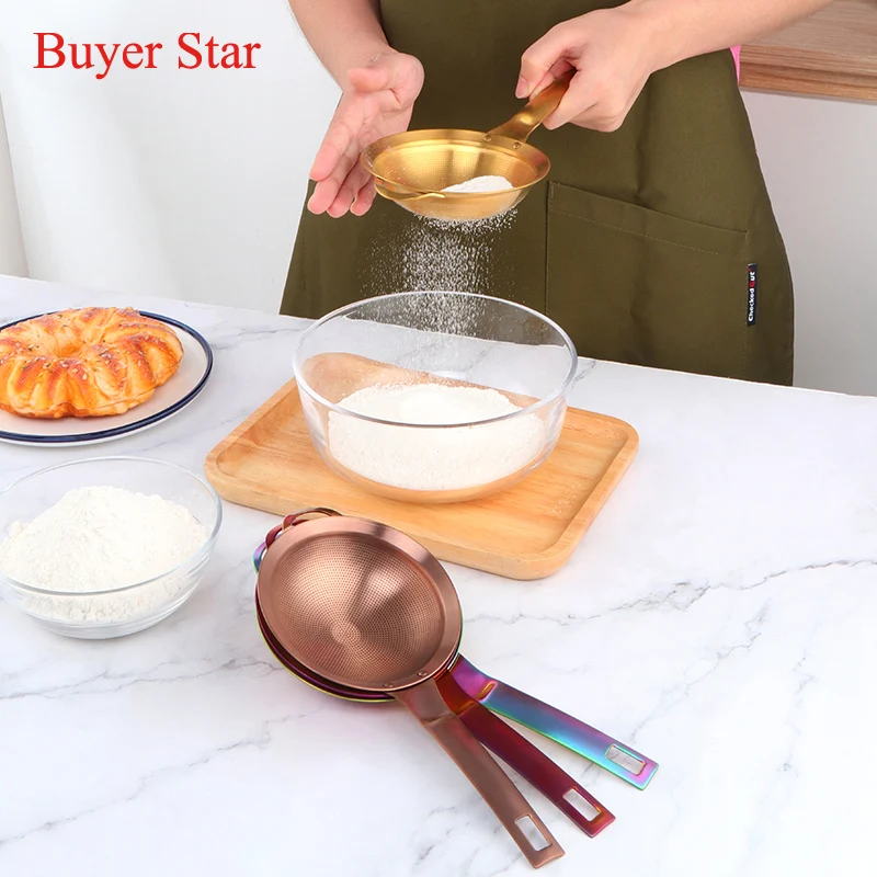 1pcs Gold Baking Ware Sifters Shakers Stainless steel Flour Sieve Strainer Spoon Metal Oil Slag Colander Filter Kitchen Utensils
1pcs Gold Baking Ware Sifters Shakers Stainless steel Flour Sieve Strainer Spoon Metal Oil Slag Colander Filter Kitchen Utensils