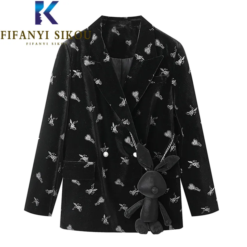 Black Velvet Blazer Jacket Women 2021 New Rabbit Doll Decorate Fashion Print Suit Jacket High Quality Loose Blazers Coat Female
Black Velvet Blazer Jacket Women 2021 New Rabbit Doll Decorate Fashion Print Suit Jacket High Quality Loose Blazers Coat Female