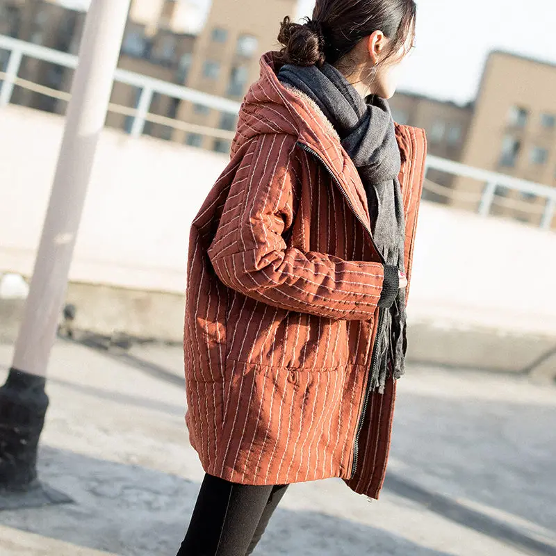 Stripe Overcoat Plus Velvet Cotton Padded Jacket Women's Winter Clothing Thickened Warm Korean Oversized Hooded Parka Coat y556
Stripe Overcoat Plus Velvet Cotton Padded Jacket Women's Winter Clothing Thickened Warm Korean Oversized Hooded Parka Coat y556