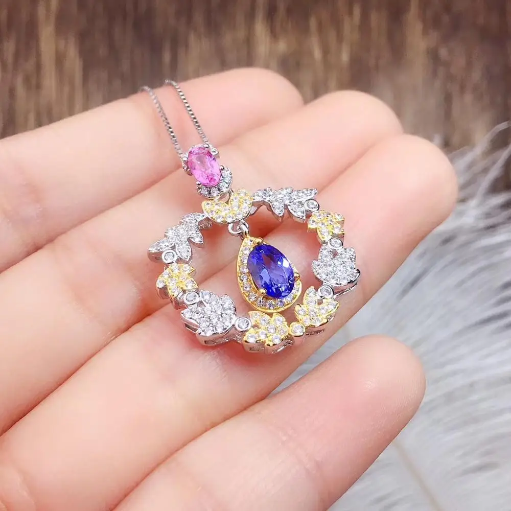 New natural tanzanite powder sapphire pendant necklace 925 silver ladies two-color electroplating pendant necklace fashionable
New natural tanzanite powder sapphire pendant necklace 925 silver ladies two-color electroplating pendant necklace fashionable