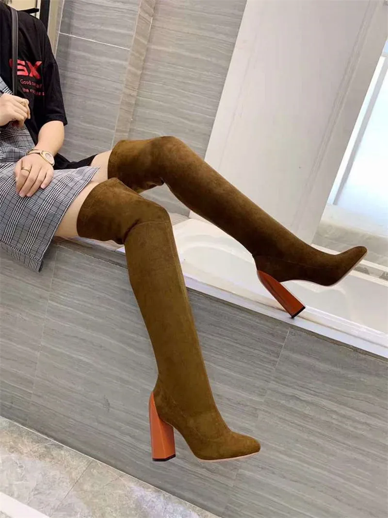 Chaussures femme black Tan leather thigh high chunky heel womens boots over the knee Stretch long slim botines winter 2022
Chaussures femme black Tan leather thigh high chunky heel womens boots over the knee Stretch long slim botines winter 2022