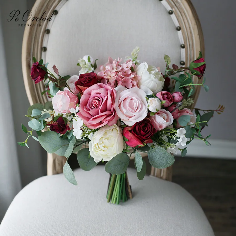 PEORCHID Burgundy&Dusty Pink Wedding Bouquet Rose Hydrangea Artificial Bridal Bouquet Bride flower Decoration Ramo Para Dama
PEORCHID Burgundy&Dusty Pink Wedding Bouquet Rose Hydrangea Artificial Bridal Bouquet Bride flower Decoration Ramo Para Dama