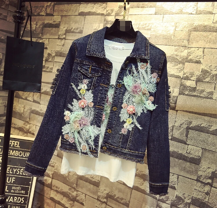 Spring autumn women's casual flowers embroidery broken hole jacket female vintage slim Jean jacket TB3387
Spring autumn women's casual flowers embroidery broken hole jacket female vintage slim Jean jacket TB3387