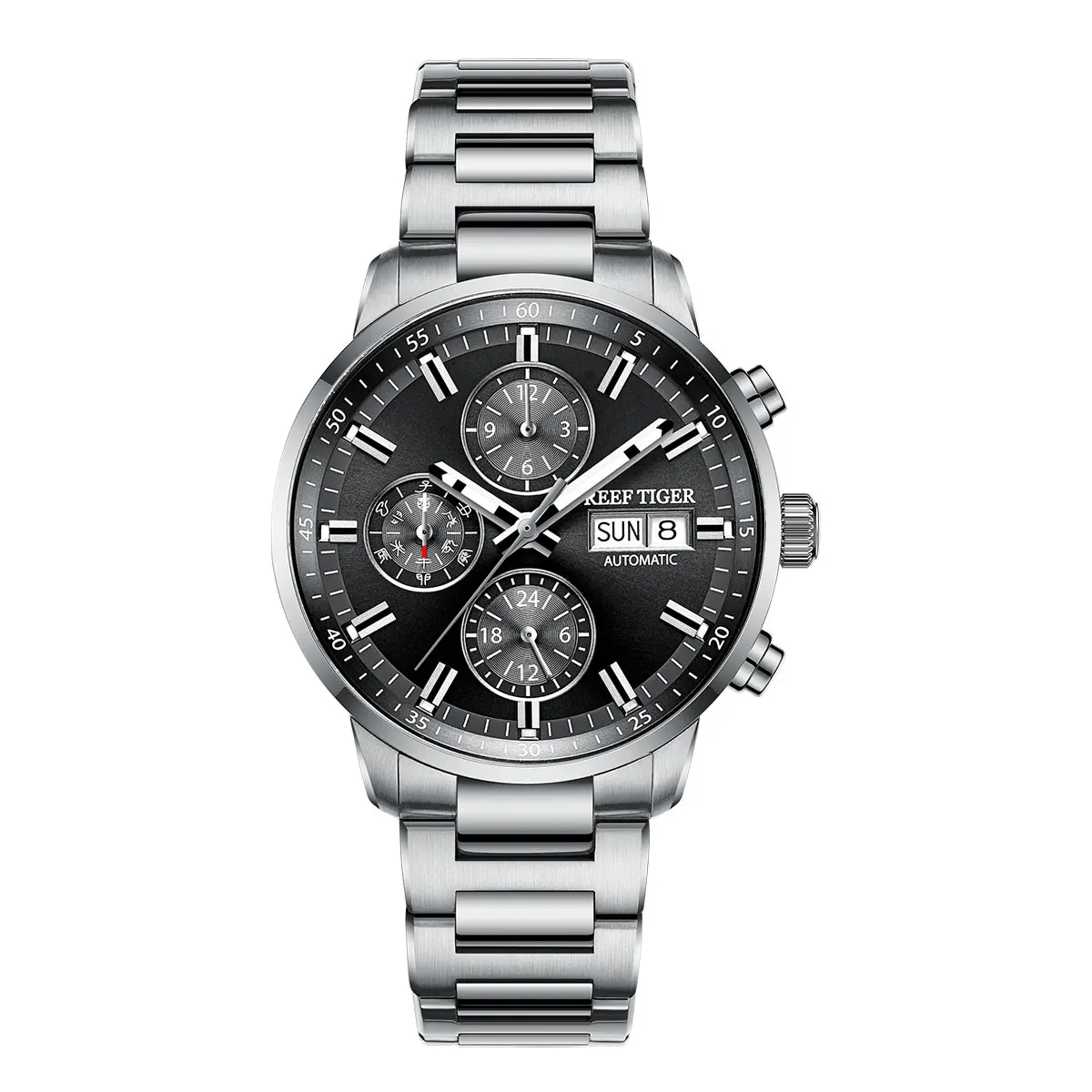 Reef Tiger Mens Automatic Watches Chronograph Male Mechanical Wristwatch 100M Waterproof Luminous Steel Strap Week Date RGA1659
Reef Tiger Mens Automatic Watches Chronograph Male Mechanical Wristwatch 100M Waterproof Luminous Steel Strap Week Date RGA1659