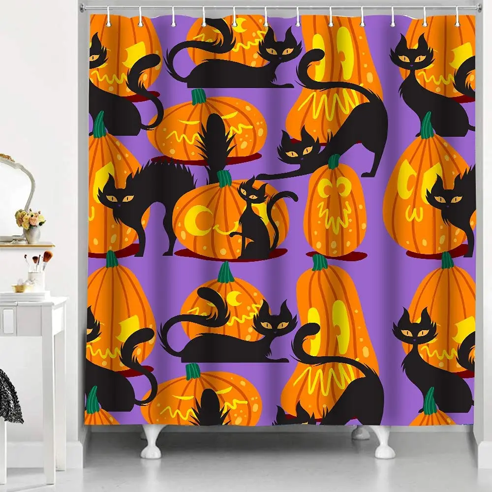 Cat Shower Curtain Autumn Purple Cute Pumpkin Halloween Cartoon Bathtub Screen Waterproof Bath Curtains with Hooks Bathroom Deco
Cat Shower Curtain Autumn Purple Cute Pumpkin Halloween Cartoon Bathtub Screen Waterproof Bath Curtains with Hooks Bathroom Deco
