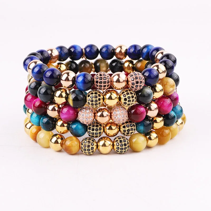 New Fashion 8mm Mix Natural Stone Colorful Tiger Eye Beaded CZ Pave Ball Charm Elastic Bracelet For Women Men Jewelry Gift
New Fashion 8mm Mix Natural Stone Colorful Tiger Eye Beaded CZ Pave Ball Charm Elastic Bracelet For Women Men Jewelry Gift