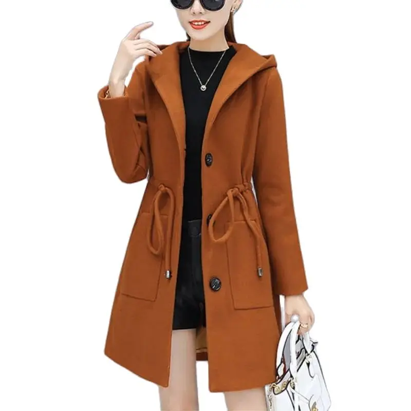 Female Casual Mid-length Korean Student Woolen Coat Women Fall/Winter 2021 New Slim Slimming Lace-up Hooded Woolen Jacket A986
Female Casual Mid-length Korean Student Woolen Coat Women Fall/Winter 2021 New Slim Slimming Lace-up Hooded Woolen Jacket A986