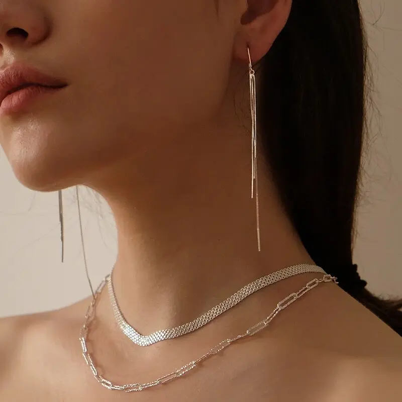 925 Sterling Silver Tassel Chain Dangle Earrings Elegant Long Threader Statement Liner Earring for Women Teen Girls
925 Sterling Silver Tassel Chain Dangle Earrings Elegant Long Threader Statement Liner Earring for Women Teen Girls