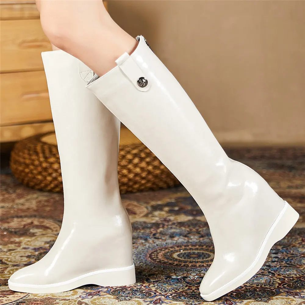 Women Genuine Leather Wedges High Heel Knee High Motorcycle Boots Female Winter Warm Square Toe Platform Pumps Shoe Casual Shoes
Women Genuine Leather Wedges High Heel Knee High Motorcycle Boots Female Winter Warm Square Toe Platform Pumps Shoe Casual Shoes