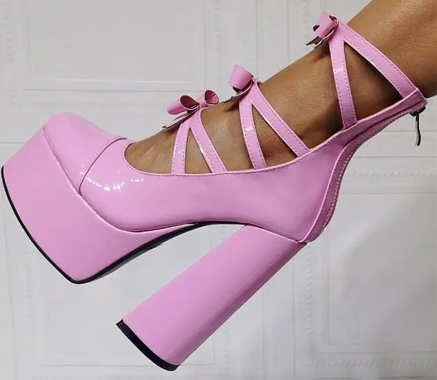 Sweet Pink Butterfly Knot Hollow Out 15 cm Chunky Heels Pumps Woman 55 mm Platform Round Toe Thick Sole Platform Mary Jane Shoes
Sweet Pink Butterfly Knot Hollow Out 15 cm Chunky Heels Pumps Woman 55 mm Platform Round Toe Thick Sole Platform Mary Jane Shoes