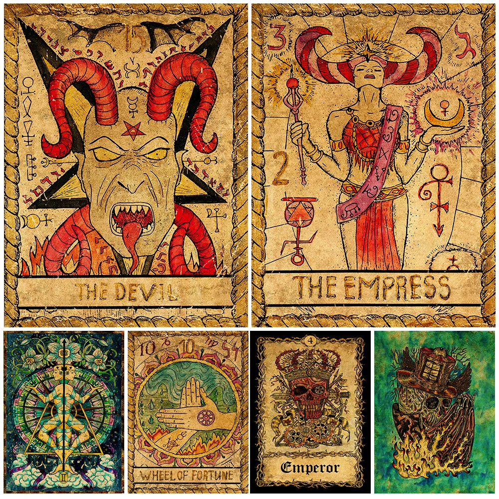 Wheel Of Fortune And The Devil Priestess Tarot Card Vintage Wall Art Canvas Painting Home Decoration Flower Fairy Poster Prints
Wheel Of Fortune And The Devil Priestess Tarot Card Vintage Wall Art Canvas Painting Home Decoration Flower Fairy Poster Prints