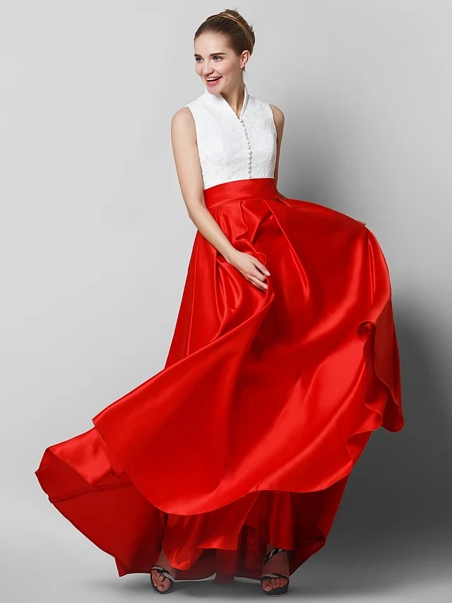 Elegant Red/White Evening Formal Dress 2025 High Neck Sleeveless Floor Length Lace Satin Prom Party Gown Robes De Soiree Longue
Elegant Red/White Evening Formal Dress 2025 High Neck Sleeveless Floor Length Lace Satin Prom Party Gown Robes De Soiree Longue