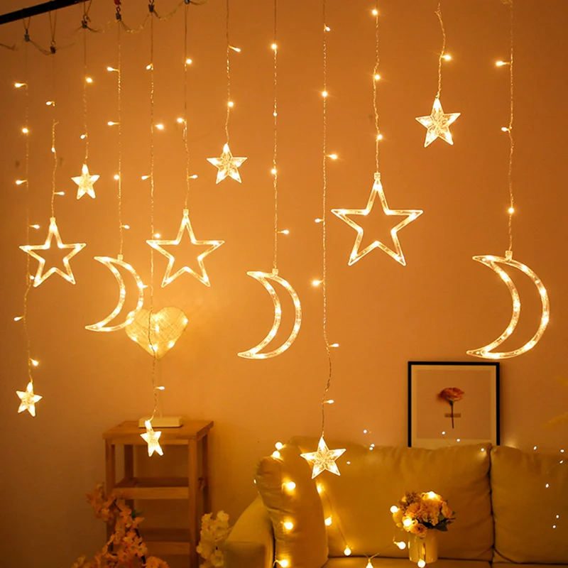 Moon Star LED Garland Curtain Fairy Lights String for Christmas New Year Wedding Party Ramadan Decoration for Home Room Lamp
Moon Star LED Garland Curtain Fairy Lights String for Christmas New Year Wedding Party Ramadan Decoration for Home Room Lamp