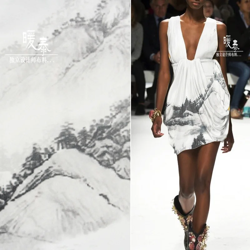 Printed Air Layer Fabric Ink Landscape Painting Micro Elastic DIY Patches Cheongsam Skirts Dress SILHOUETTE Coat Designer Fabric
Printed Air Layer Fabric Ink Landscape Painting Micro Elastic DIY Patches Cheongsam Skirts Dress SILHOUETTE Coat Designer Fabric