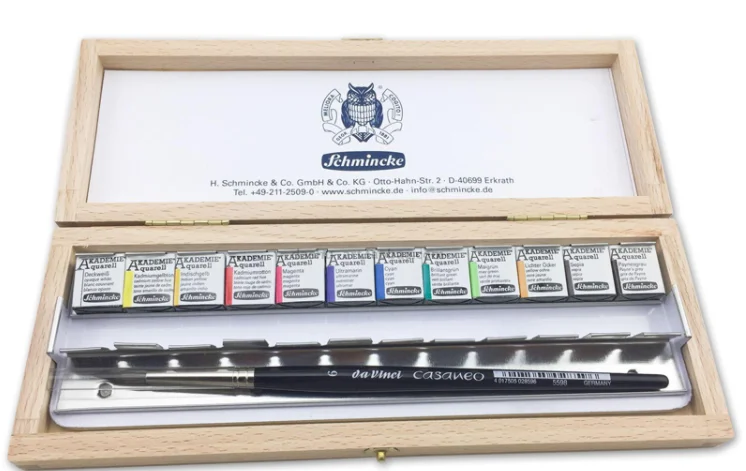2017 Christmas Edition Schmincke Solid Watercolor Pigment 12Color Wooden Box Suit With One Brush
2017 Christmas Edition Schmincke Solid Watercolor Pigment 12Color Wooden Box Suit With One Brush