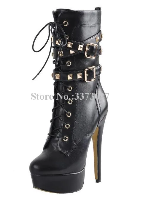 Black Leather Rivets Platform Ankle Boots Woman New Lace-up Thin Heel Studded Buckles Short Boots Large Size Motorcycle Boots
Black Leather Rivets Platform Ankle Boots Woman New Lace-up Thin Heel Studded Buckles Short Boots Large Size Motorcycle Boots
