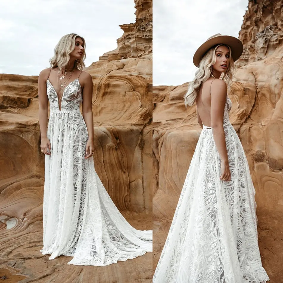 Bohemian 2020 A Line Wedding Dresses Lace Appliqued Spaghetti V Neck Lace Bridal Gown Backless Boho Wedding Dress Robes
Bohemian 2020 A Line Wedding Dresses Lace Appliqued Spaghetti V Neck Lace Bridal Gown Backless Boho Wedding Dress Robes