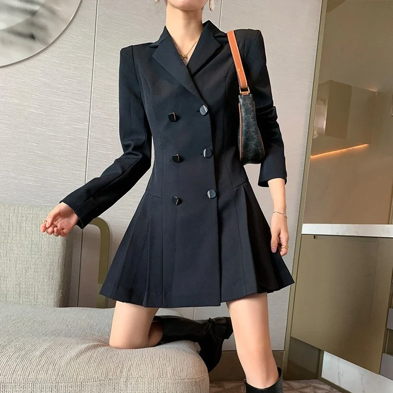Ladies Office Slim Fit Double Breasted Suit Dress Women Classic Black Short Mini Pleated Dresses Spring Autumn Long Sleeve Dress
Ladies Office Slim Fit Double Breasted Suit Dress Women Classic Black Short Mini Pleated Dresses Spring Autumn Long Sleeve Dress