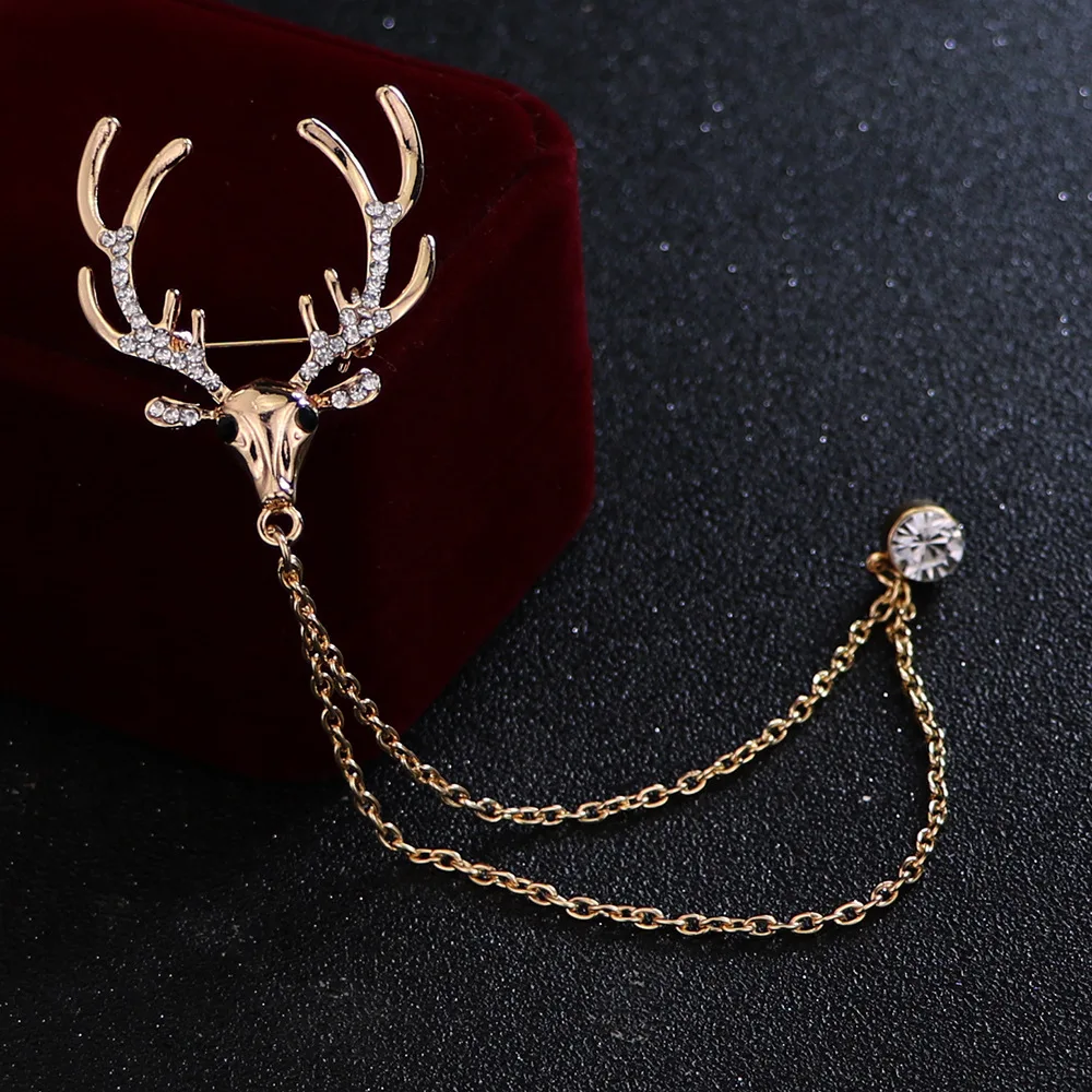 British Style Elk Brooches Pins Suit Tassel Chain Lapel Pin Christmas Prom Birthday Jewelry Gift Female Corsage Men Accessories
British Style Elk Brooches Pins Suit Tassel Chain Lapel Pin Christmas Prom Birthday Jewelry Gift Female Corsage Men Accessories