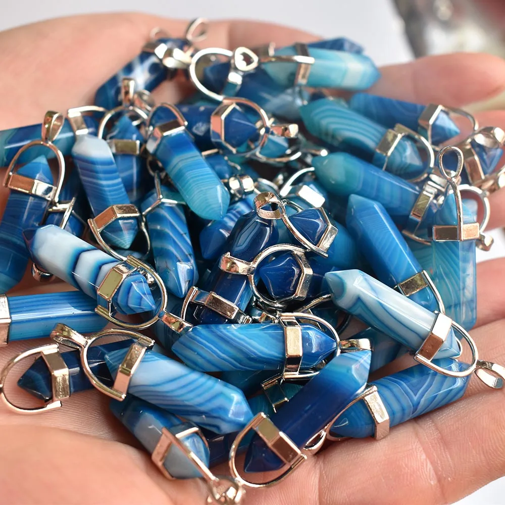 Wholesale 50pcs/lot Fashion trendy stripe blue onyx bullet shape point Chakra charms pendants for jewelry making free shipping
Wholesale 50pcs/lot Fashion trendy stripe blue onyx bullet shape point Chakra charms pendants for jewelry making free shipping