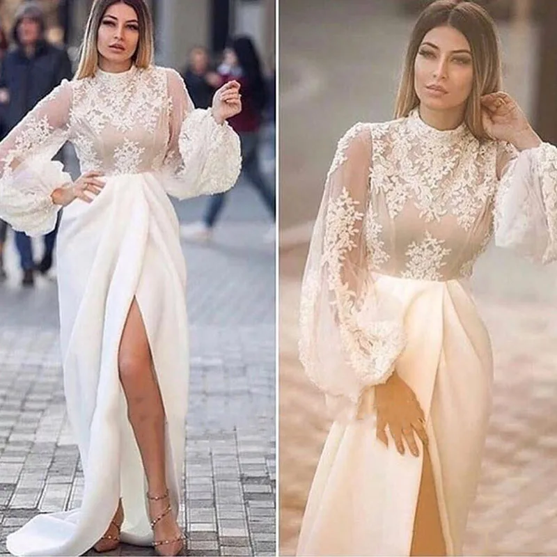 Puff Sleeve Mermaid Wedding Dresses Long High Neck Elegant Bridal Party Dress Lace Appliques Split Formal vestidos de mariage
Puff Sleeve Mermaid Wedding Dresses Long High Neck Elegant Bridal Party Dress Lace Appliques Split Formal vestidos de mariage