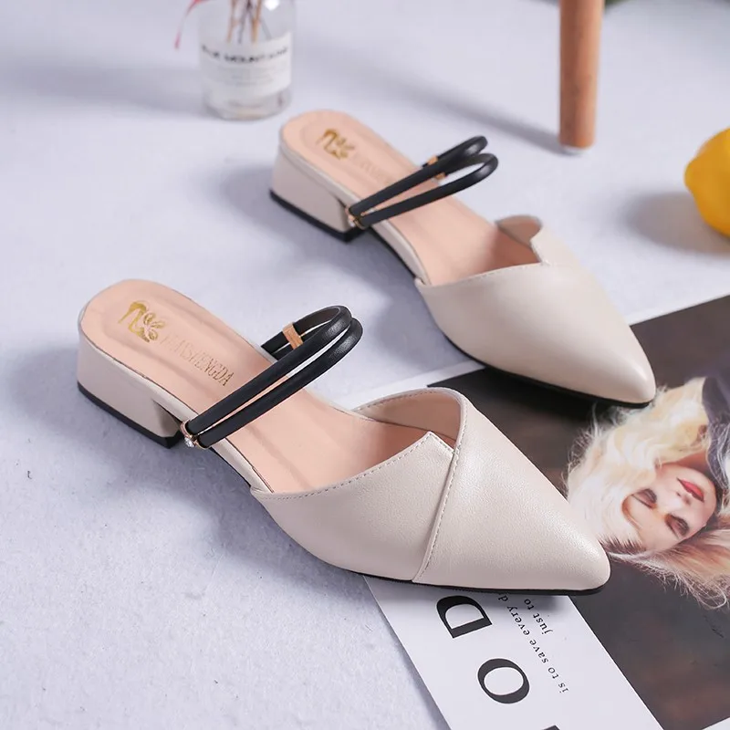 Pop New Spring Thick Low Heels Cover Pointed Toe Leather Ladies Shoes Summer Slippers Women Shoes Woman Mules Plus Size 42
Pop New Spring Thick Low Heels Cover Pointed Toe Leather Ladies Shoes Summer Slippers Women Shoes Woman Mules Plus Size 42