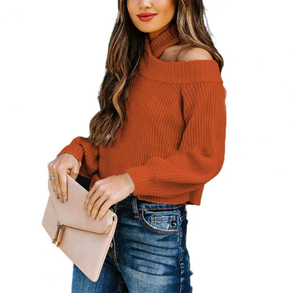 Women Sweaters Off-shoulder Knitted Stripes High Neck Halter Solid Color Slim Knit Sweater Lady Pullovers Autumn Winter
Women Sweaters Off-shoulder Knitted Stripes High Neck Halter Solid Color Slim Knit Sweater Lady Pullovers Autumn Winter
