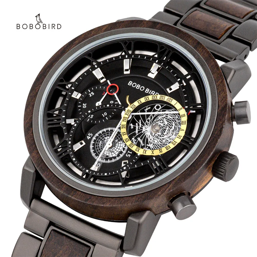 Men Watch BOBO BIRD Three-dimensional Hollow Design Military Waterproof Wooden Wristwatch Japanese Movement Dual Stopwatch reloj
Men Watch BOBO BIRD Three-dimensional Hollow Design Military Waterproof Wooden Wristwatch Japanese Movement Dual Stopwatch reloj