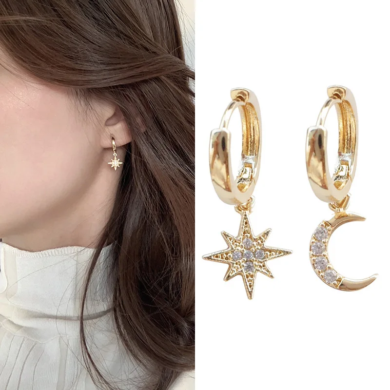 Trendy Star Moon Crystal Rhinestone Drop Earrings For Women Gold Color Star-Moon Asymmetric Dangle Earrings Korean Jewelry 2021
Trendy Star Moon Crystal Rhinestone Drop Earrings For Women Gold Color Star-Moon Asymmetric Dangle Earrings Korean Jewelry 2021