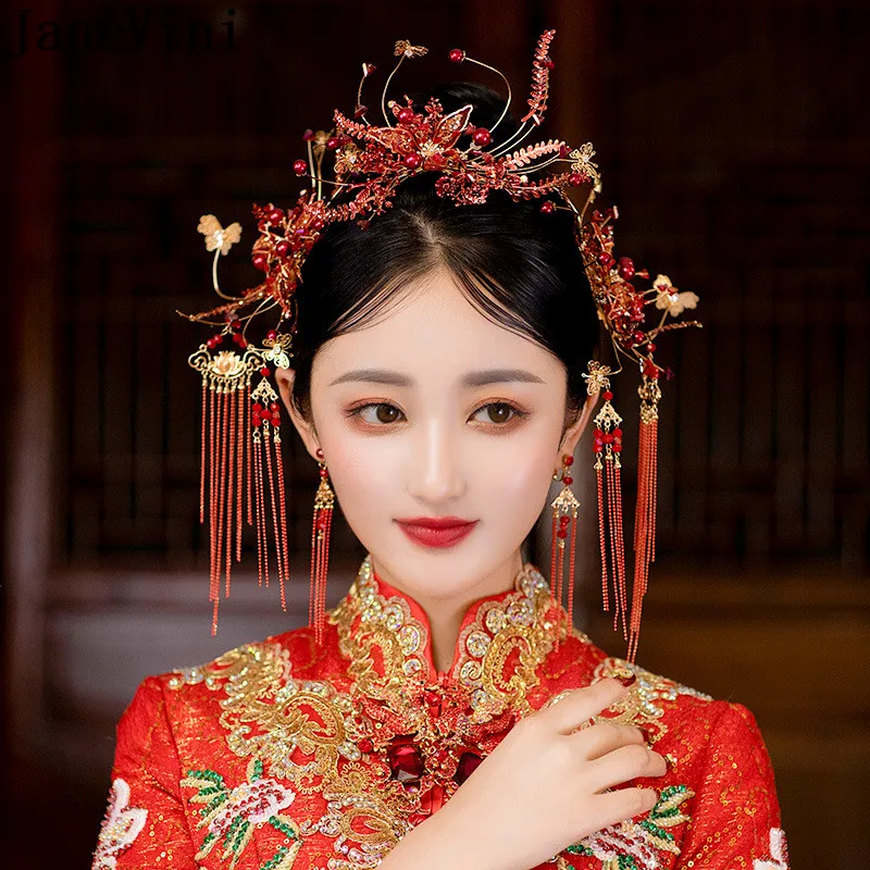 JaneVini 2021 Red Hair Stick Pin Jade Chinese Style Bride Hair Comb Headpiece Butterfly Headwear Earrings Set Tassel Accessories
JaneVini 2021 Red Hair Stick Pin Jade Chinese Style Bride Hair Comb Headpiece Butterfly Headwear Earrings Set Tassel Accessories