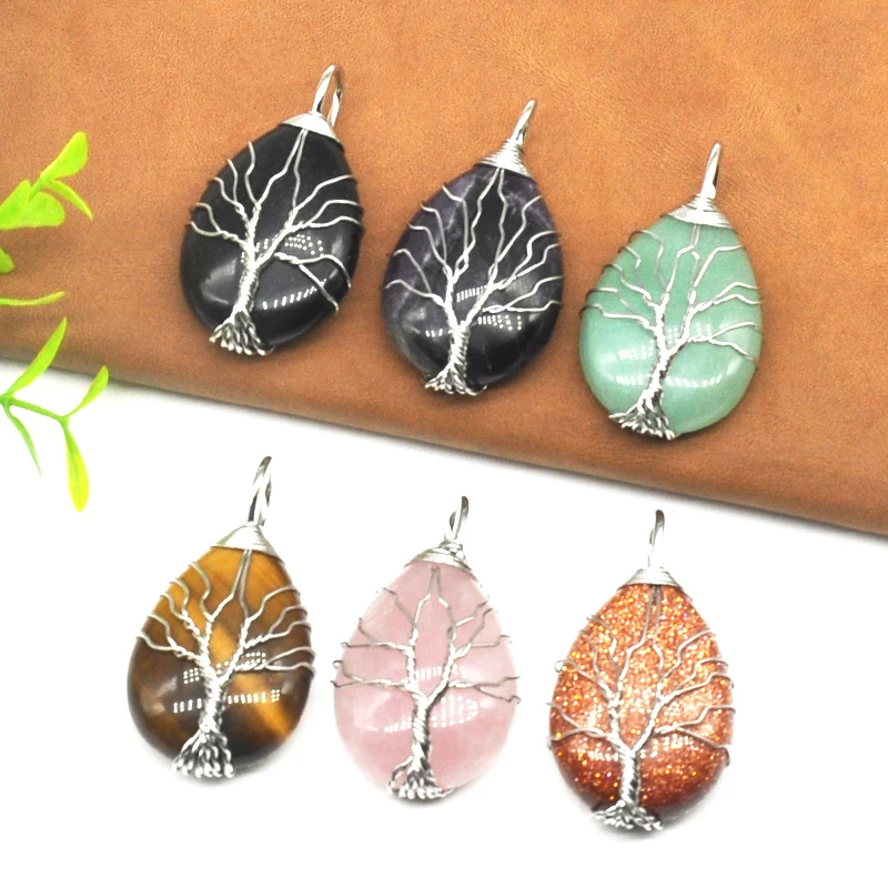 Color Natural Healing Crystals Stone Teardrop Gemstone Tree of Life Silver Wire Wrap Pendant Necklaces Reiki Quartz Jewelry Gift
Color Natural Healing Crystals Stone Teardrop Gemstone Tree of Life Silver Wire Wrap Pendant Necklaces Reiki Quartz Jewelry Gift
