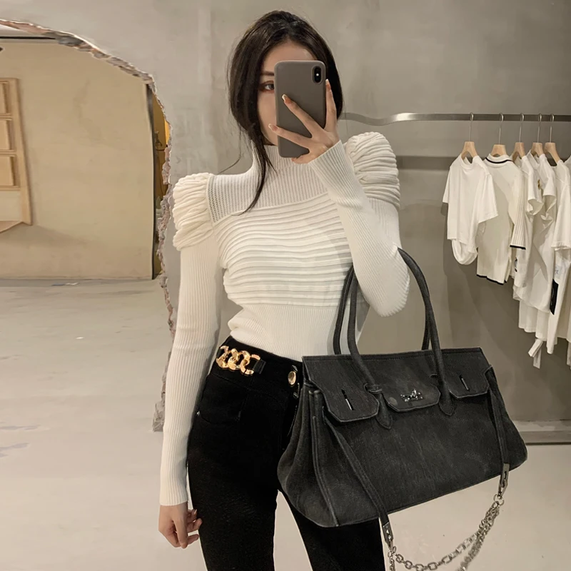 Spring Turtleneck Puff Sleeve Woman Sweater Solid Slim Sexy 2022 Mujer Sueteres Vintage Korean Autumn Pull Femme
Spring Turtleneck Puff Sleeve Woman Sweater Solid Slim Sexy 2022 Mujer Sueteres Vintage Korean Autumn Pull Femme