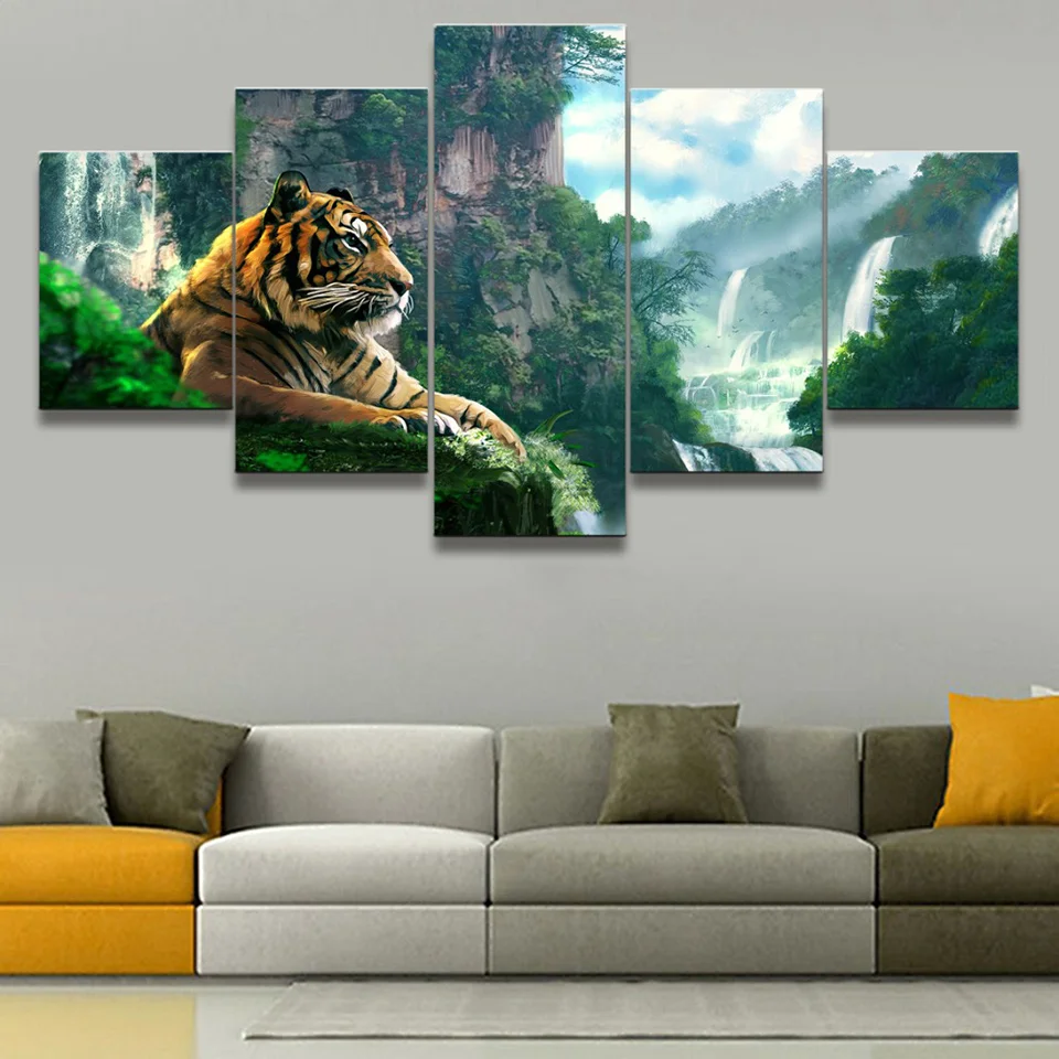 HD Print Canvas Wall Art Pictures Modern Living Room 5 Panel Tiger And Mountain Waterfall Home Decoration Posters Framework
HD Print Canvas Wall Art Pictures Modern Living Room 5 Panel Tiger And Mountain Waterfall Home Decoration Posters Framework