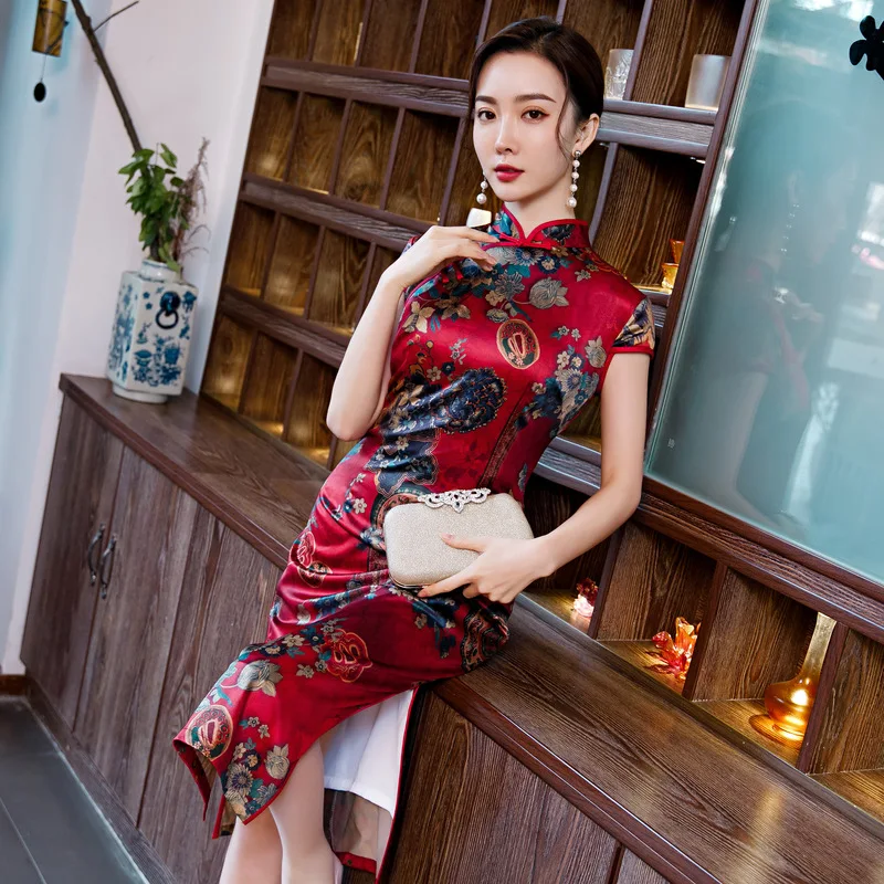 Women'S Long Double Cheongsam Daily Slim Dress Retro Short Sleeved Standing Collar Qipao Imitation Of Gambiered Canton Gauze
Women'S Long Double Cheongsam Daily Slim Dress Retro Short Sleeved Standing Collar Qipao Imitation Of Gambiered Canton Gauze