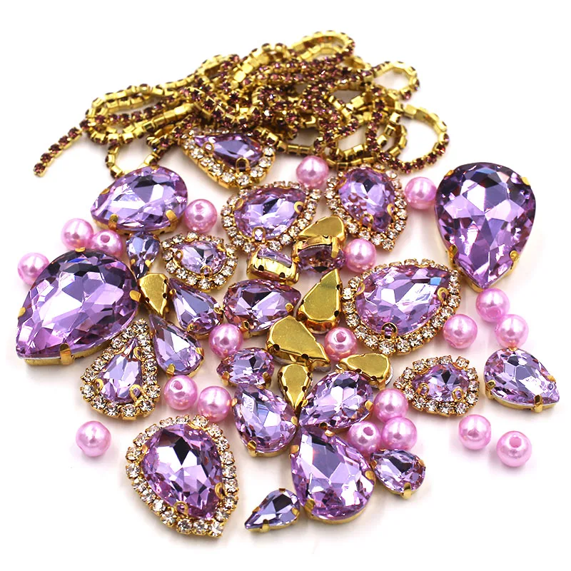 Wedding Decoration gold base Crystal violet Mix size Glass Crystal Stones Pearl Beads Cup Chain Rim Rhinestones Sew On Clothing
Wedding Decoration gold base Crystal violet Mix size Glass Crystal Stones Pearl Beads Cup Chain Rim Rhinestones Sew On Clothing
