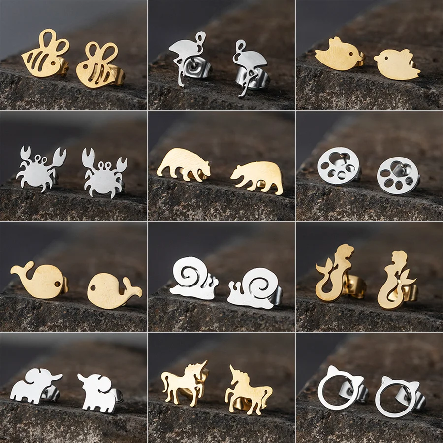 New Simple Stainless Steel Ear Studs Fashion Cute Little Animal Ear Studs Girl Cartoon Cat Little Fish Bird Mermaid Earrings
New Simple Stainless Steel Ear Studs Fashion Cute Little Animal Ear Studs Girl Cartoon Cat Little Fish Bird Mermaid Earrings