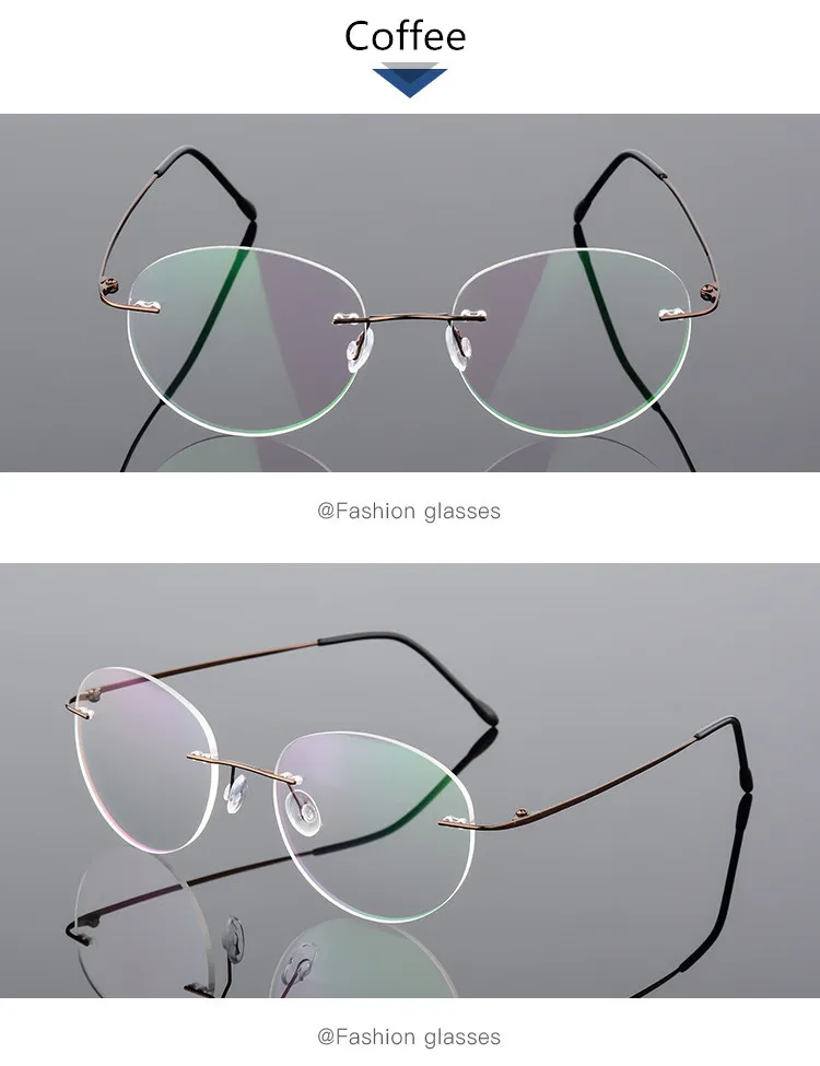 Titanium Alloy Framless owalne okulary dla osób z krótkowzrocznością wykończone kobiety mężczyźni ultralekki okulary korekcyjne bez oprawek 0 -0.5 -0.75 To -6.0 29 Hc645c559e3fa4b7da22f385912f8c3fde