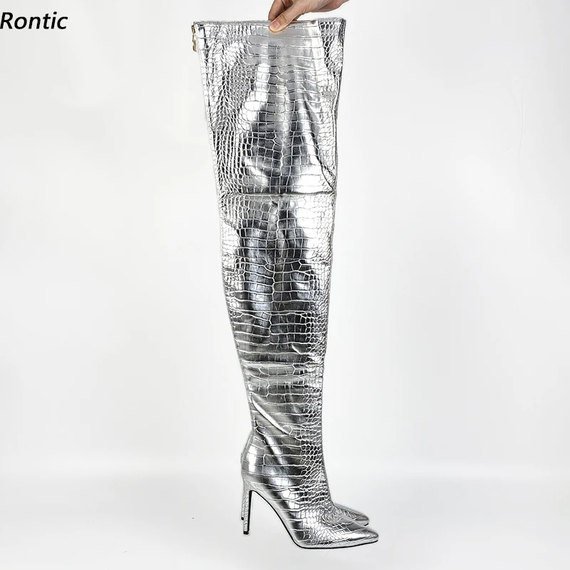 Rontic Handmade Women Winter Thigh Boots Back Zipper Sexy Stiletto Heels Pointed Toe Silver Night Club Shoes US Size 5-15
Rontic Handmade Women Winter Thigh Boots Back Zipper Sexy Stiletto Heels Pointed Toe Silver Night Club Shoes US Size 5-15