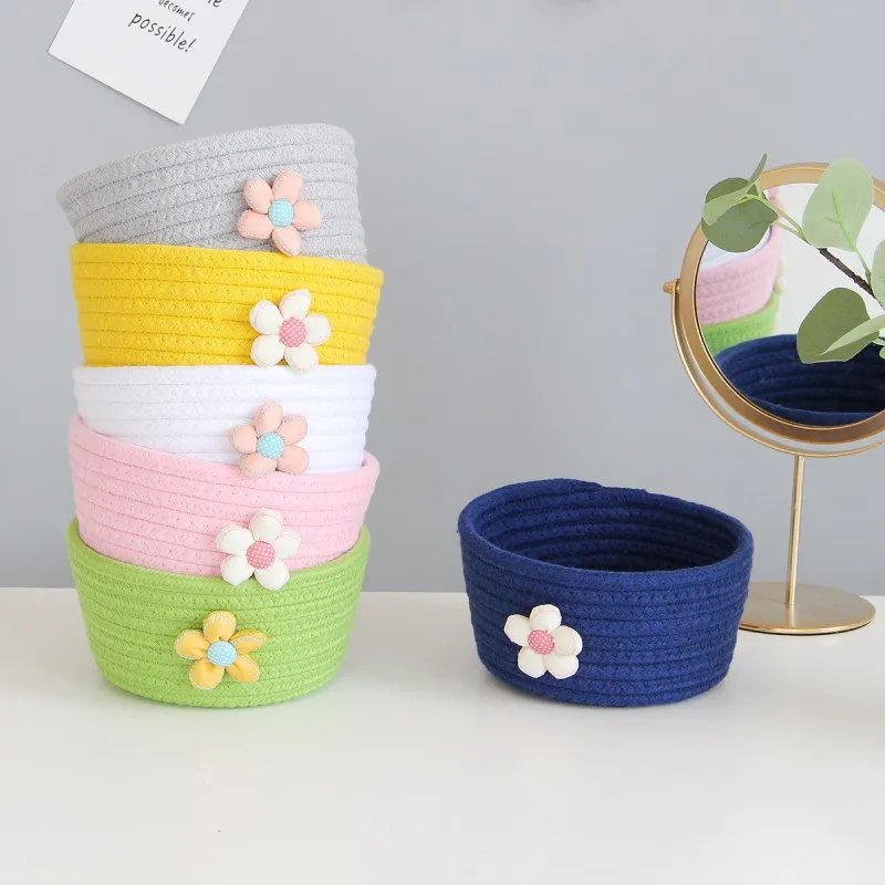 Hand Woven Cotton Rope Storage Basket With Flower Decor Desktop Sundries Kids Toys Organizer Box Dirty Clothes Laundry Baskets
Hand Woven Cotton Rope Storage Basket With Flower Decor Desktop Sundries Kids Toys Organizer Box Dirty Clothes Laundry Baskets