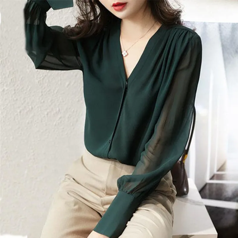 Spring Autumn Women Fashionable V-Neck Casual Chiffon Blouses Shirts Long Sleeve Fashion Tops Blusas Office Style MM0134
Spring Autumn Women Fashionable V-Neck Casual Chiffon Blouses Shirts Long Sleeve Fashion Tops Blusas Office Style MM0134